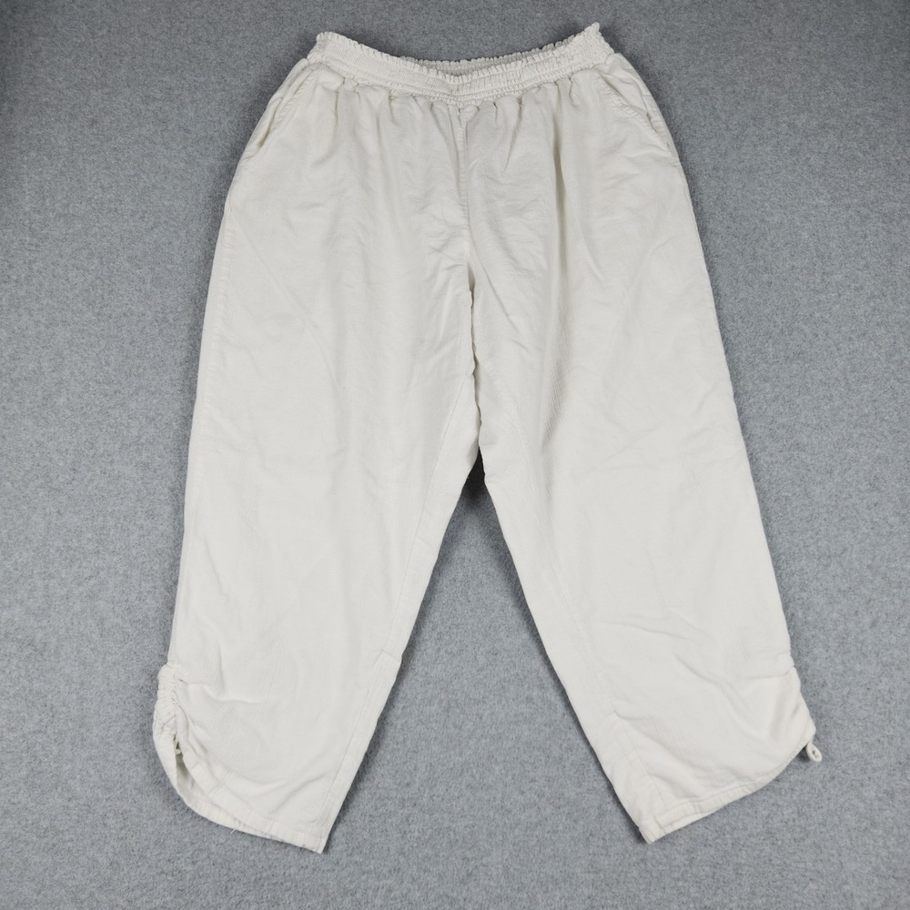 Coldwater‎ Creek Cropped Pants Womens 2X White Cotton Ruched Hem Relaxed Fit